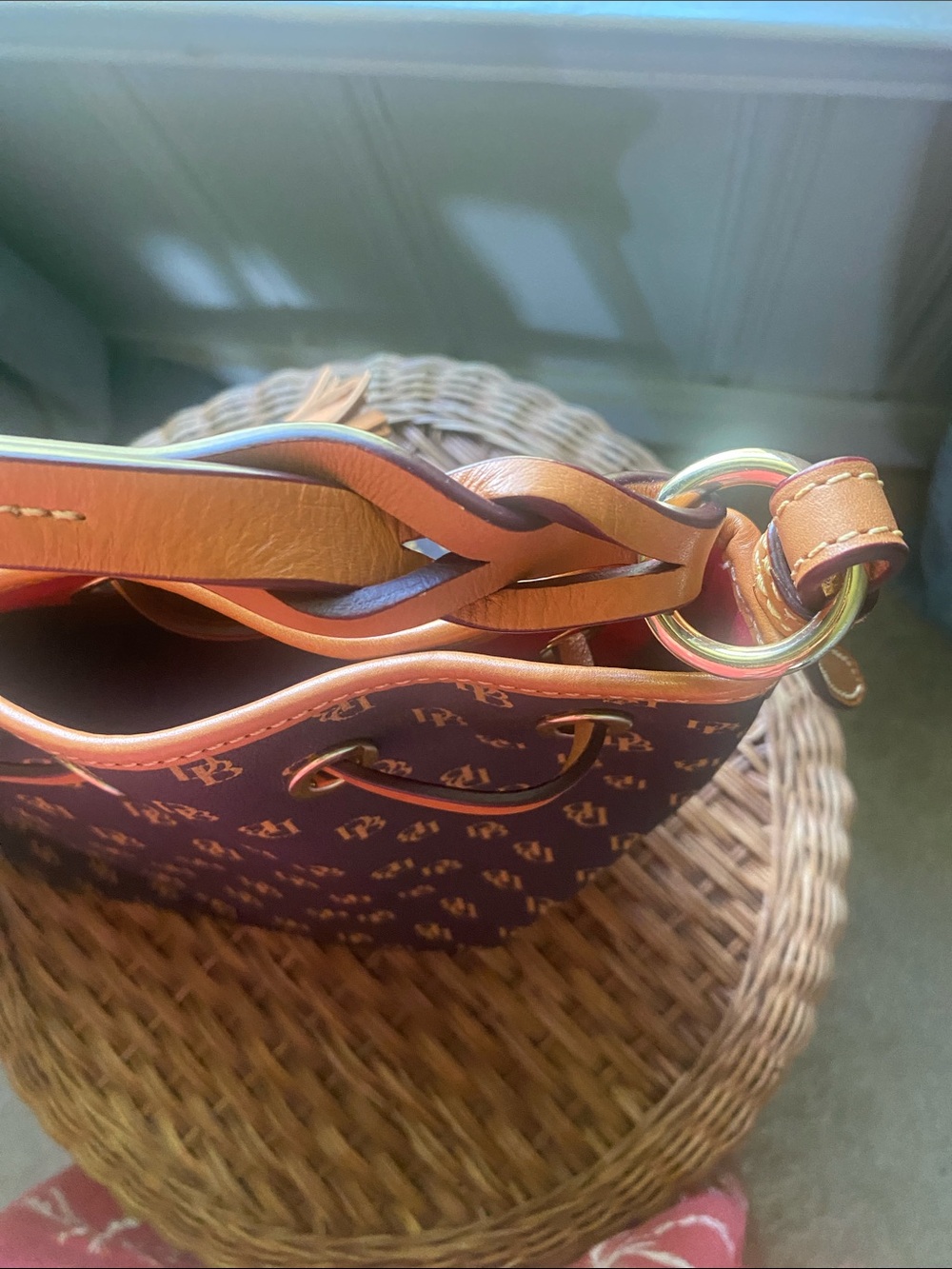 Dooney & Bourke dark brown Tote with Tan Trim and Tassel - Picture 6 of 7
